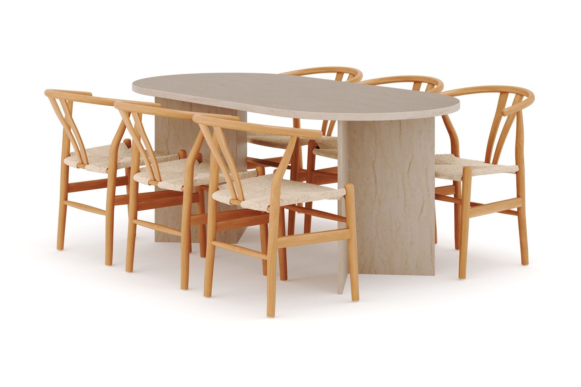 Dano Spisebord 180 cm med 6 Dastoori Spisestoler - Travertin / Natur
