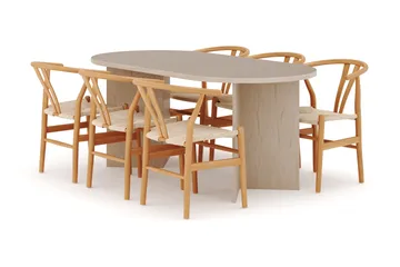Dano Spisebord 180 cm med 6 Dastoori Spisestoler - Travertin / Natur - Møbler - Bord - Spisegrupper