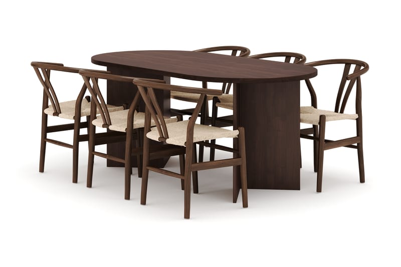 Dano Spisebord 180 cm med 6 Dastoori Spisestoler, Valnøtt