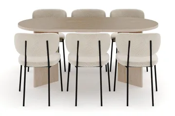 Dano Spisebord 180 cm med 6 Gemmiano Spisestoler - Travertin / Hvit Bouclé - Møbler - Bord - Spisegrupper