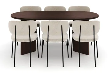 Dano Spisebord 180 cm med 6 Gemmiano Spisestoler - Valnøtt / Hvit Bouclé - Møbler - Bord - Spisegrupper