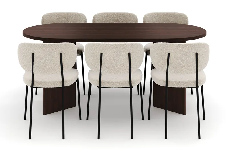 Dano Spisebord 180 cm med 6 Gemmiano Spisestoler - Valnøtt / Hvit Bouclé - Møbler - Bord - Spisegrupper