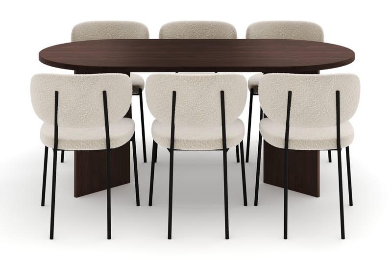 Dano Spisebord 180 cm med 6 Gemmiano Spisestoler - Valnøtt / Hvit Bouclé - Møbler - Bord - Spisegrupper
