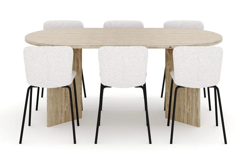 Dano Spisebord 180 cm med 6 Katy Spisestoler - Travertin / Hvit - Møbler - Bord - Spisegrupper