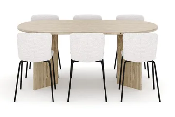 Dano Spisebord 180 cm med 6 Katy Spisestoler - Travertin / Hvit - Møbler - Bord - Spisegrupper