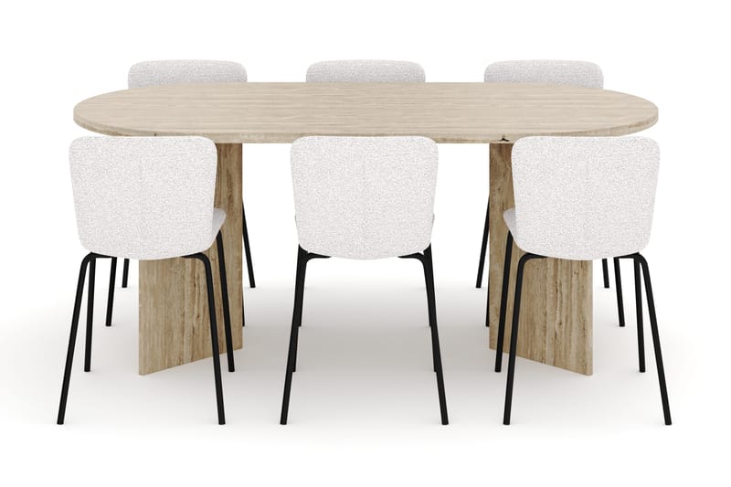 Dano Spisebord 180 cm med 6 Katy Spisestoler - Travertin / Hvit - Møbler - Bord - Spisegrupper