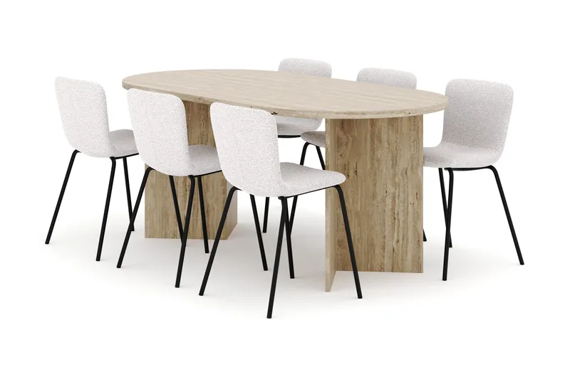 Dano Spisebord 180 cm med 6 Katy Spisestoler - Travertin / Hvit - Møbler - Bord - Spisegrupper