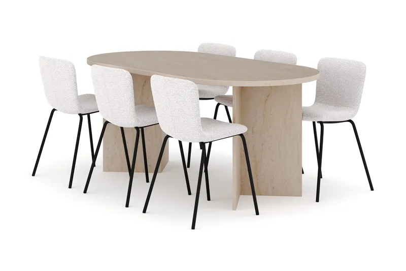 Dano Spisebord 180 cm med 6 Katy Spisestoler - Travertin / Hvit - Møbler - Bord - Spisegrupper