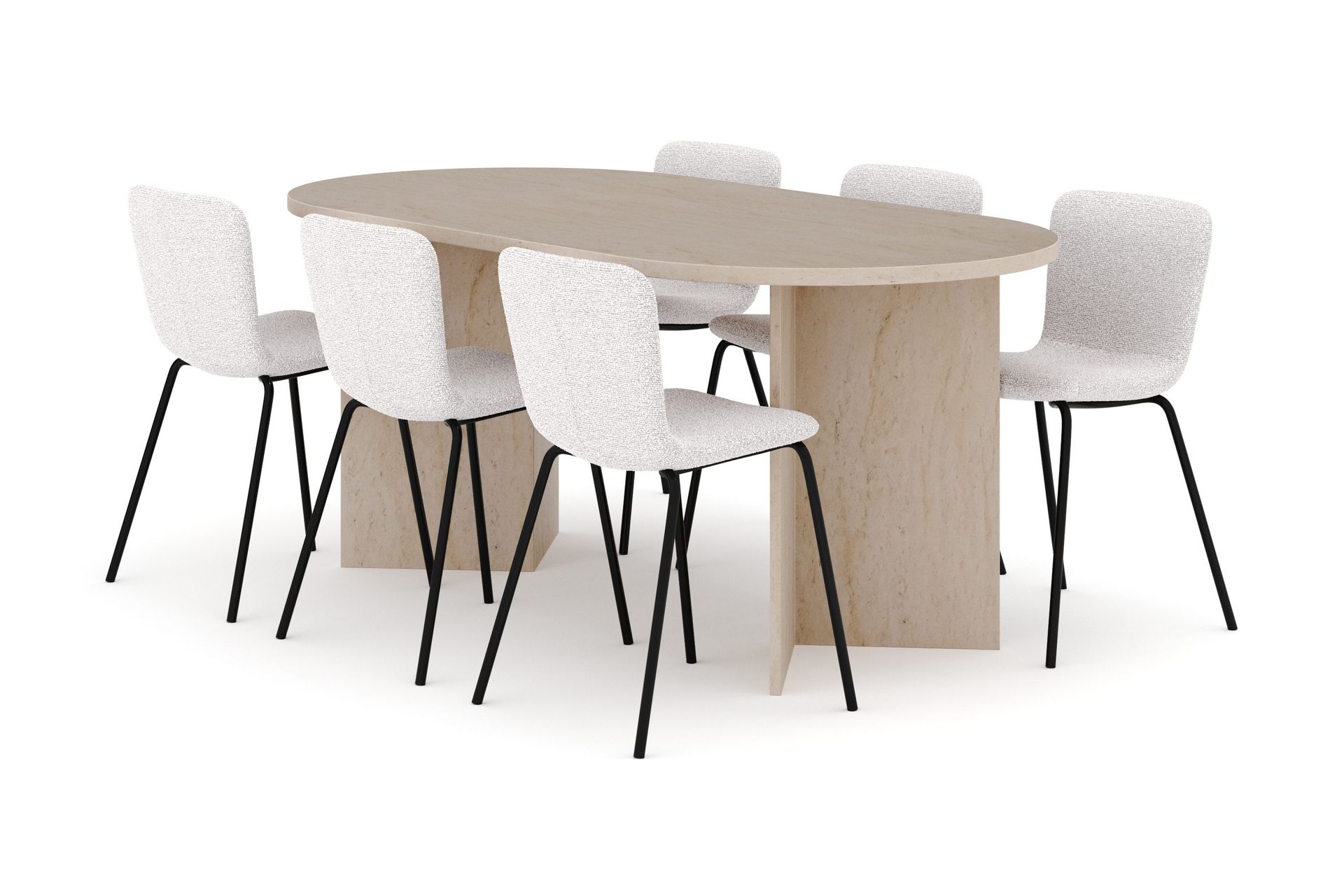 Dano Spisebord 180 cm med 6 Katy Spisestoler - Travertin / Hvit