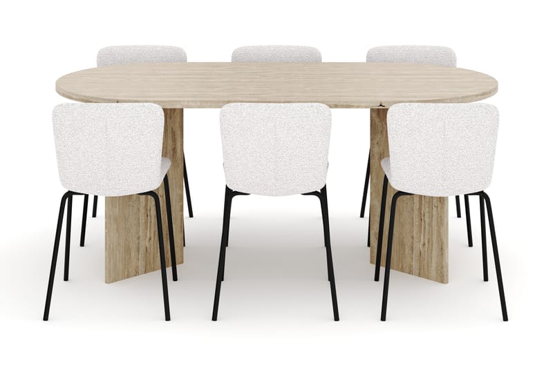 Dano Spisebord 180 cm med 6 Katy Spisestoler - Travertin / Hvit - Møbler - Bord - Spisegrupper
