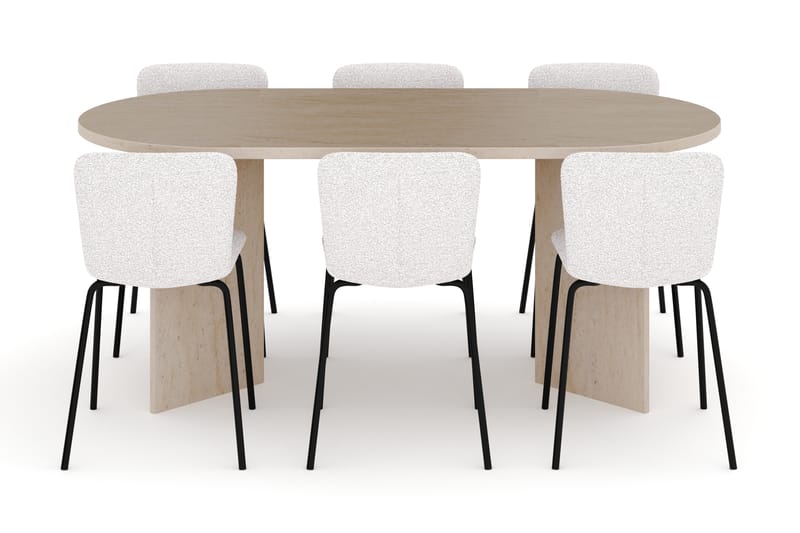 Dano Spisebord 180 cm med 6 Katy Spisestoler - Travertin / Hvit - Møbler - Bord - Spisegrupper