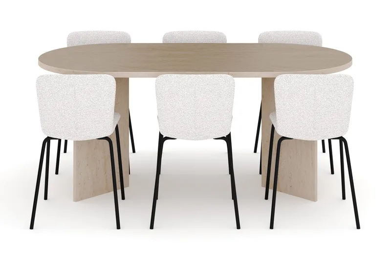 Dano Spisebord 180 cm med 6 Katy Spisestoler - Travertin / Hvit - Møbler - Bord - Spisegrupper