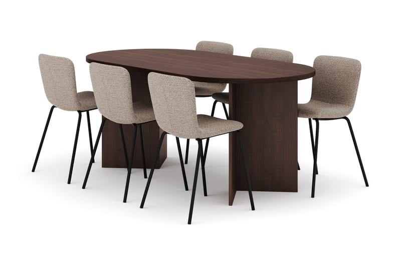 Dano Spisebord 180 cm med 6 Katy Spisestoler, Valnøtt / Greige