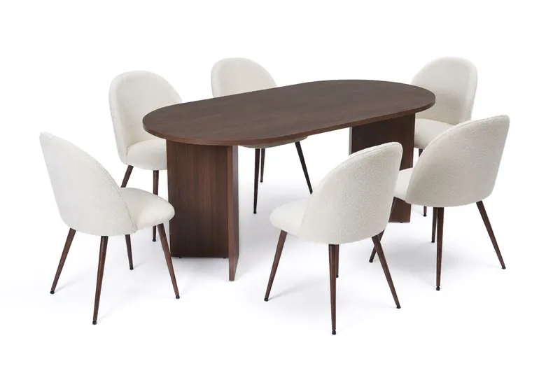 Dano Spisebord 180 cm med 6 Nibe Plus Spisestoler, Hvit/Brun