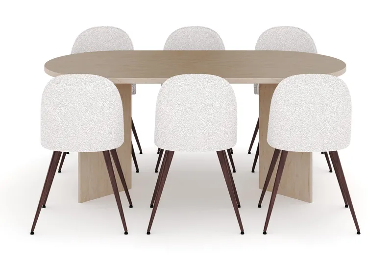 Dano Spisebord 180 cm med 6 Nibe Plus Spisestoler - Travertin / Hvit - Møbler - Bord - Spisegrupper