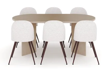Dano Spisebord 180 cm med 6 Nibe Plus Spisestoler - Travertin / Hvit - Møbler - Bord - Spisegrupper