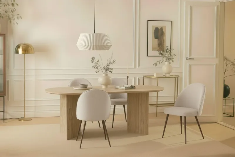 Dano Spisebord 180 cm med 6 Nibe Plus Spisestoler - Travertin / Hvit - Møbler - Bord - Spisegrupper