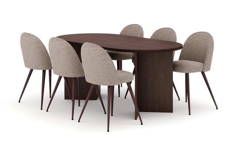 Dano Spisebord 180 cm med 6 Nibe Plus Spisestoler, Valnøtt / Greige