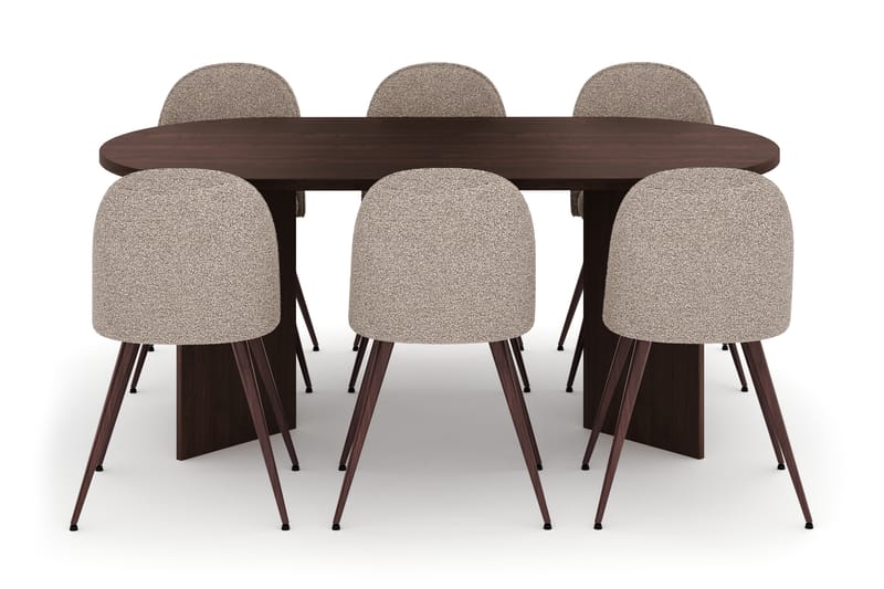 Dano Spisebord 180 cm med 6 Nibe Plus Spisestoler - Valnøtt / Greige - Møbler - Bord - Spisegrupper