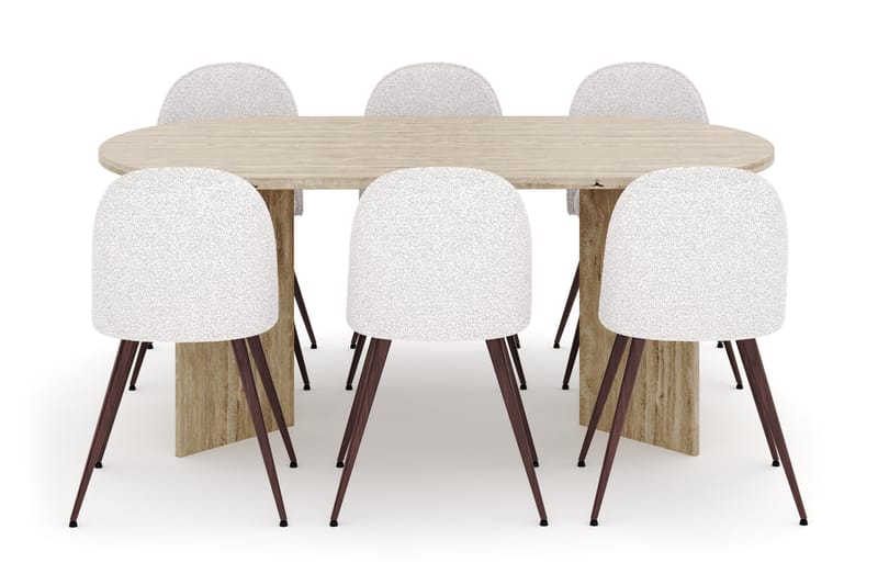 Dano Spisebord 180 cm med 6 Nibe Plus Spisestoler - Travertin / Hvit - Møbler - Bord - Spisegrupper
