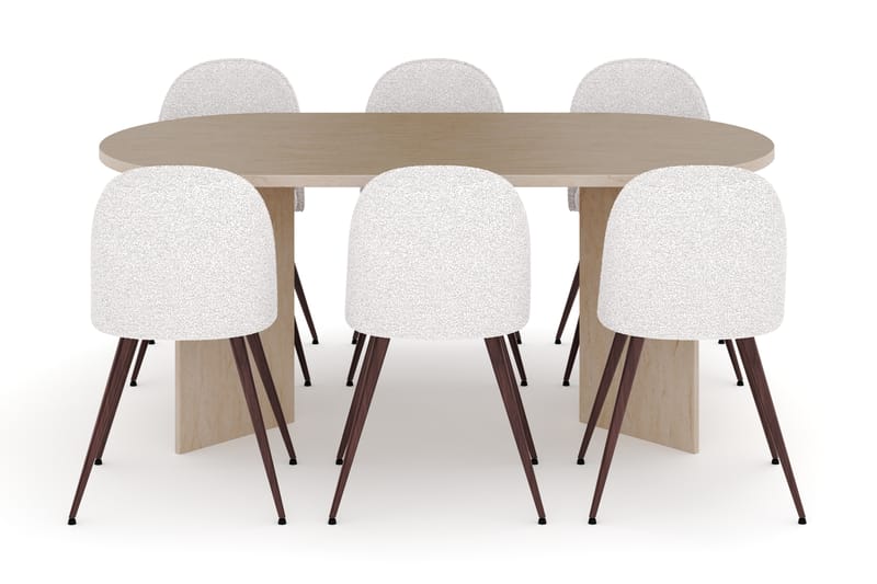 Dano Spisebord 180 cm med 6 Nibe Plus Spisestoler - Travertin / Hvit - Møbler - Bord - Spisegrupper