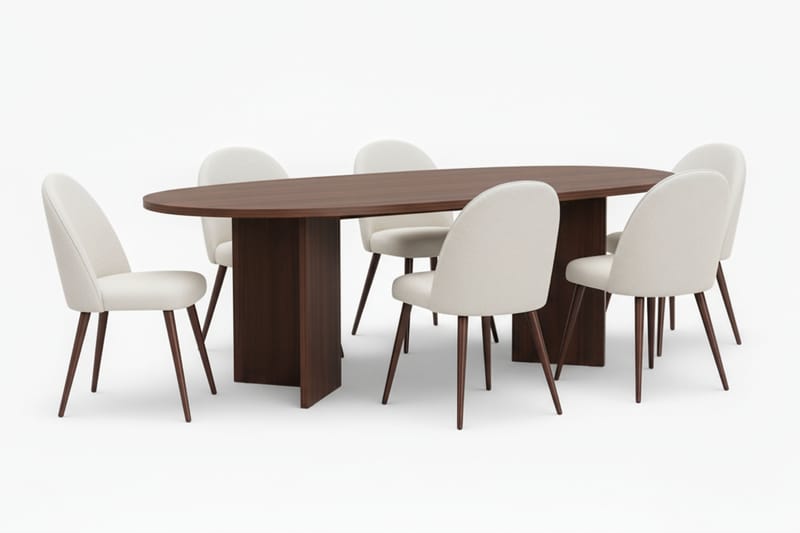 Dano Spisebord 180 cm med 6 Nibe Plus Spisestoler, Hvit/Brun