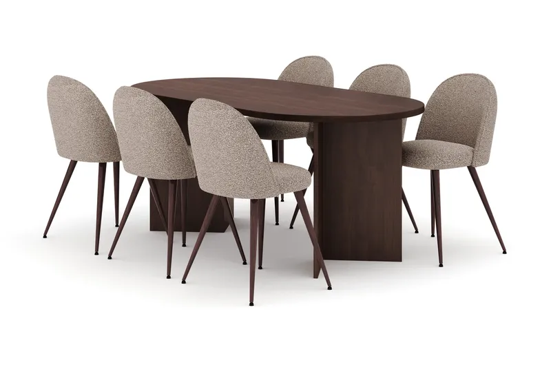Dano Spisebord 180 cm med 6 Nibe Plus Spisestoler, Valnøtt / Greige