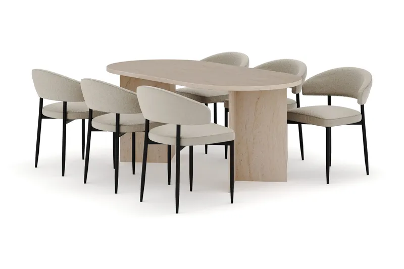 Dano Spisebord 180 cm med 6 Sawako Spisestoler - Travertin / Beige - Møbler - Bord - Spisegrupper