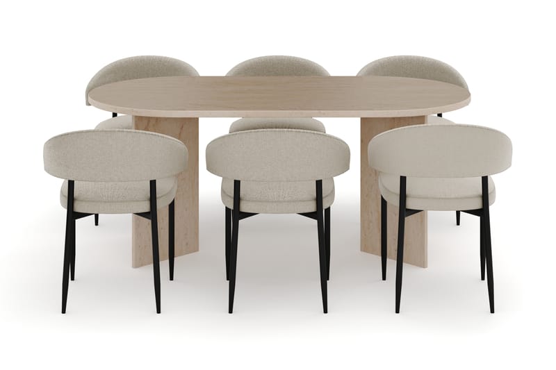 Dano Spisebord 180 cm med 6 Sawako Spisestoler - Travertin / Beige - Møbler - Bord - Spisegrupper