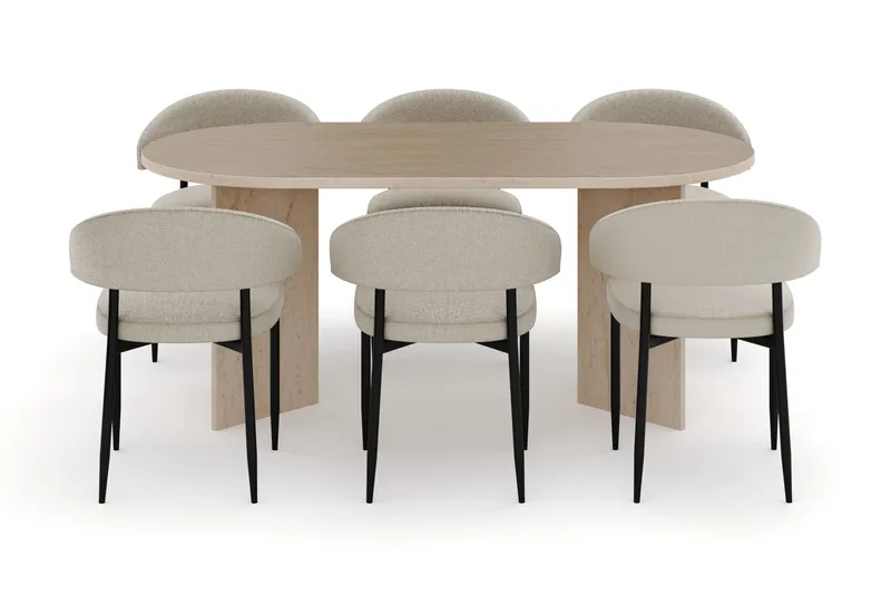 Dano Spisebord 180 cm med 6 Sawako Spisestoler - Travertin / Beige - Møbler - Bord - Spisegrupper