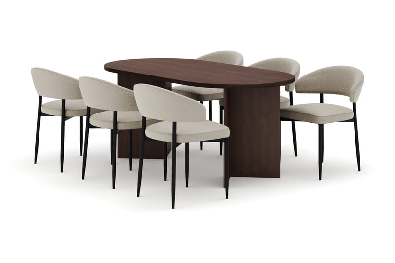 Dano Spisebord 180 cm med 6 Sawako Spisestoler - Valnøtt / Beige - Møbler - Bord - Spisegrupper
