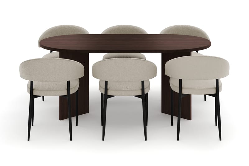 Dano Spisebord 180 cm med 6 Sawako Spisestoler - Valnøtt / Beige - Møbler - Bord - Spisegrupper