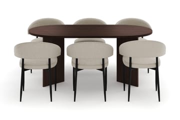 Dano Spisebord 180 cm med 6 Sawako Spisestoler - Valnøtt / Beige - Møbler - Bord - Spisegrupper