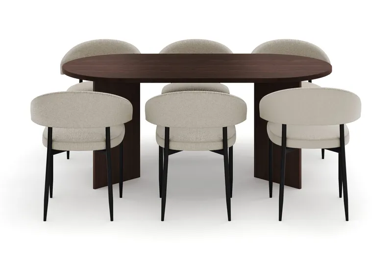 Dano Spisebord 180 cm med 6 Sawako Spisestoler - Valnøtt / Beige - Møbler - Bord - Spisegrupper