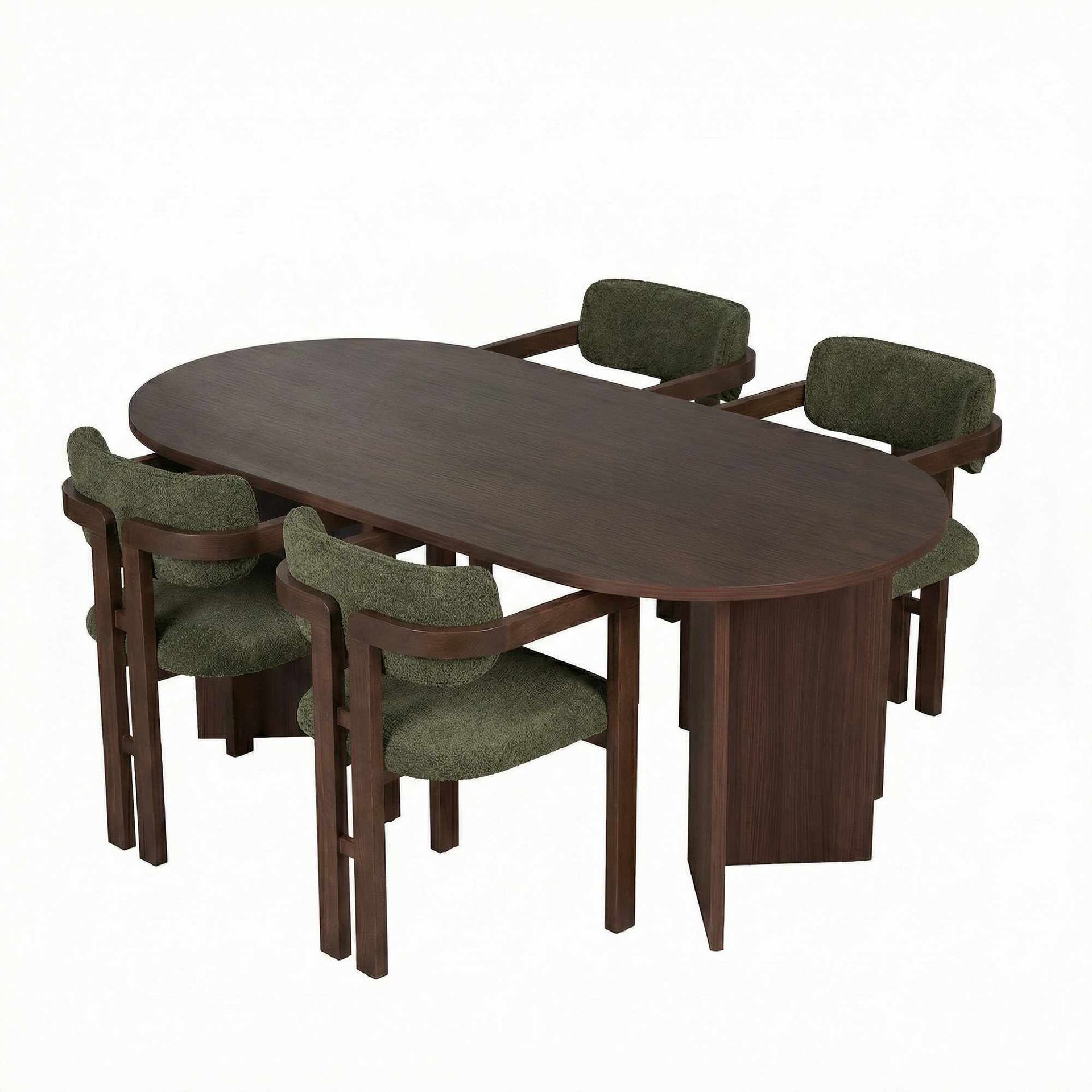 Dano Spisebord- og stolsett 180x75x90 cm 5 deler - Milano Walnut, Dark Walnut, Green