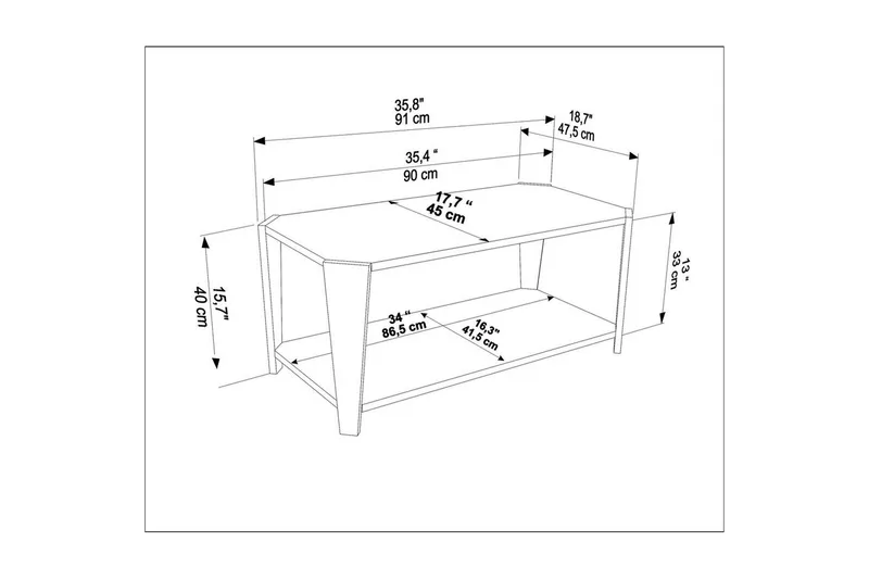 Dargaville Stuebord 91 cm - Valnøtt/Sort - Møbler - Bord - Sofabord