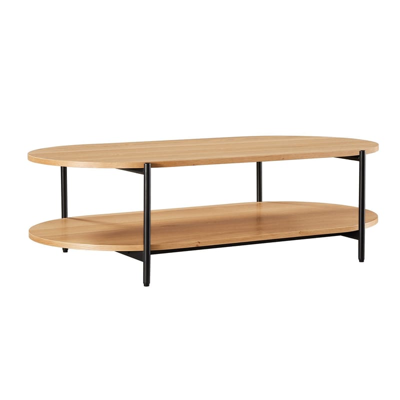 Davia 115 cm Ovalt Sofabord med Hyller i Eik - Brun|Sort - Møbler - Bord - Sofabord
