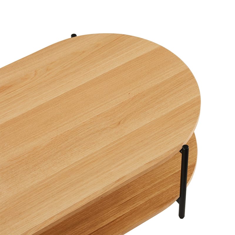 Davia 115 cm Ovalt Sofabord med Hyller i Eik - Brun|Sort - Møbler - Bord - Sofabord