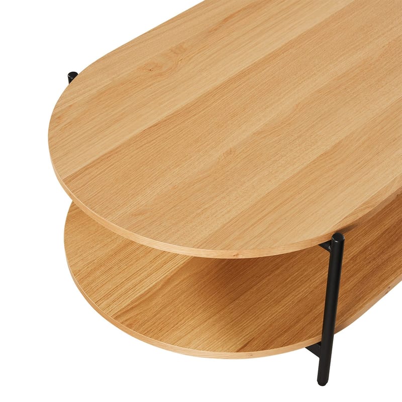 Davia 115 cm Ovalt Sofabord med Hyller i Eik - Brun|Sort - Møbler - Bord - Sofabord
