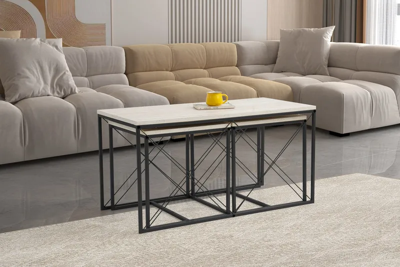 Defneia Sofabord 100 cm - Svart/Marmor - Møbler - Bord - Sofabord