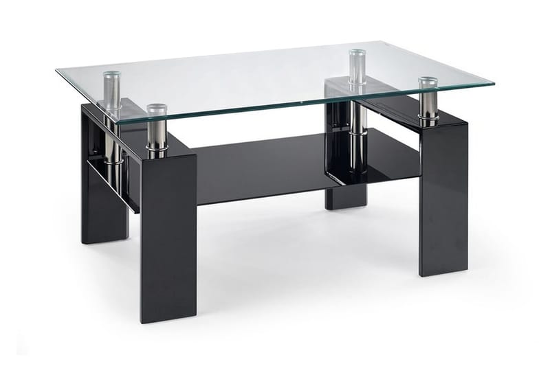 Diana Sofabord 110 cm med Oppbevaringshylle - Glass/Svart - Sofabord