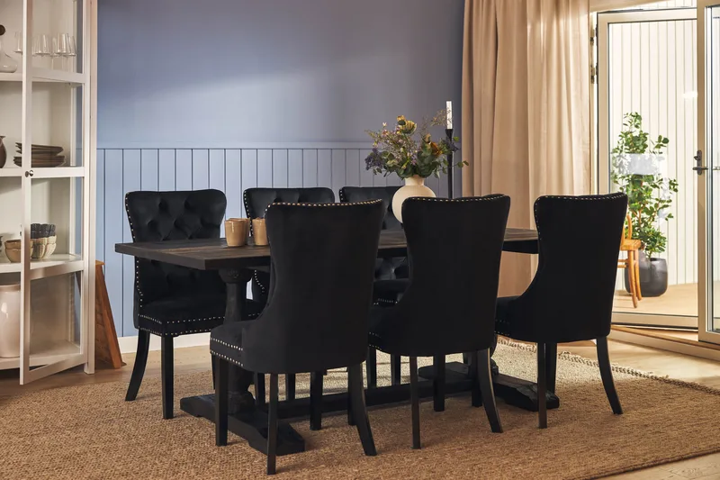 Dijon Spisegruppe 200 cm inkl. 6 Bergviken Stoler i Fløyel - Brun / Svart / Fløyel - Møbler - Bord - Spisegrupper