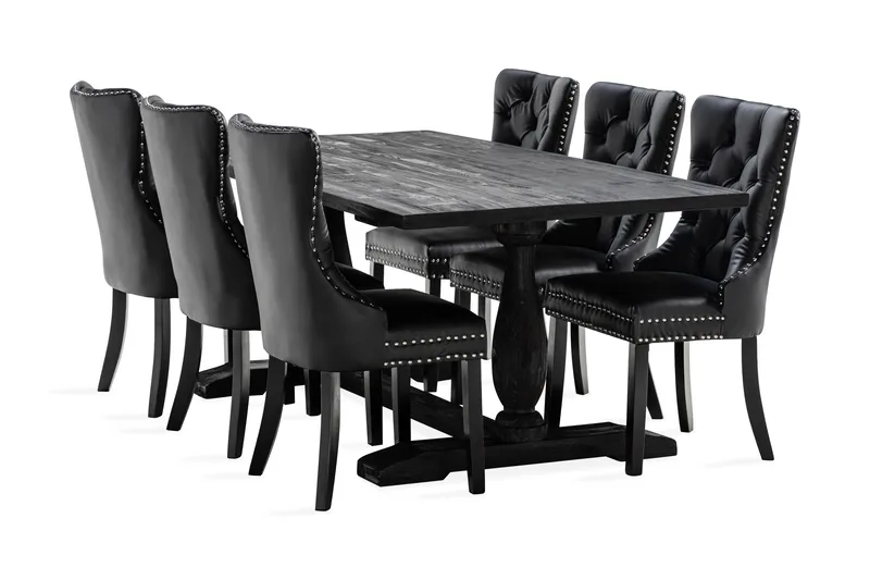 Dijon Spisegruppe 200 cm inkl. 6 Bergviken Stoler i Kunstskinn, Brun