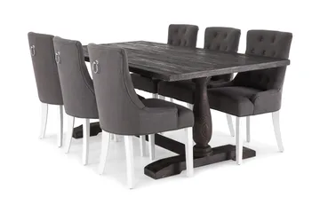 Dijon Spisegruppe 200 cm med 6 Viktoria Lenestoler - Vintage Tre/Grå/Hvit - Møbler - Bord - Spisegrupper