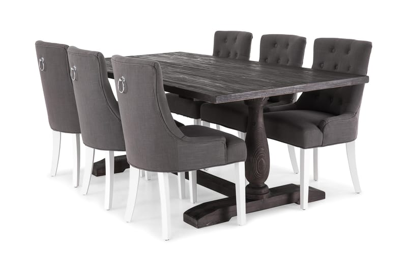 Dijon Spisegruppe 200 cm med 6 Viktoria Lenestoler, Vintage Tre/Grå/Hvit