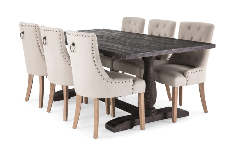 Dijon Spisegruppe 200 cm Rektangulær med 6 Viktoria Stoler, Vintage Tre / Beige Tre