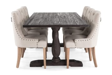 Dijon Spisegruppe 200 cm Rektangulær med 6 Viktoria Stoler - Vintage Tre / Beige Tre - Møbler - Bord - Spisegrupper