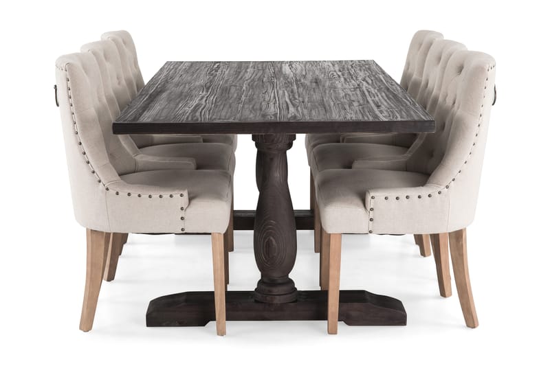 Dijon Spisegruppe 200 cm Rektangulær med 6 Viktoria Stoler - Vintage Tre / Beige Tre - Møbler - Bord - Spisegrupper