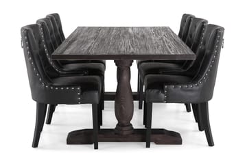 Dijon Spisegruppe 200 cm Rektangulært Spisebord med 6 Tuva Stoler - Vintage Tre / Svart PU - Møbler - Bord - Spisegrupper