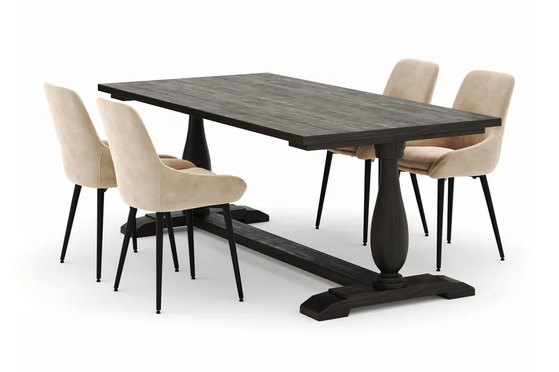 Dijon Spisegruppe 200x100cm med 4 Alsarp Spisestoler, Brun